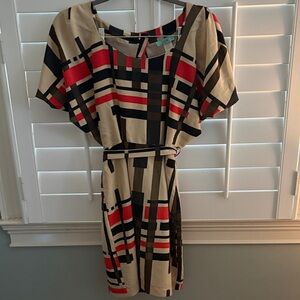 Karle Black, Red, and Cream Geometric Mini Dress